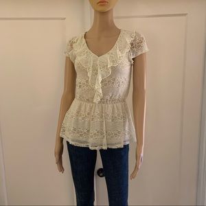 Lace Peplum Blouse with Full Underlining Camisole